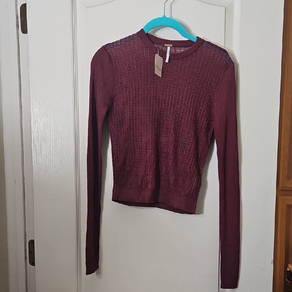 Free People Xs Burgundy Long Sleeve Knit Sweater